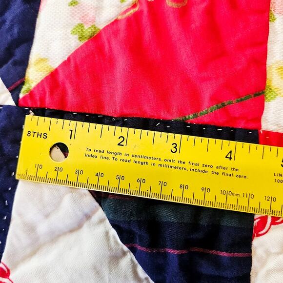 Vintage 1960s Floral Windmill Pinwheel Pattern Handmade Quilt 57x42" Cottagecore - Picture 3 of 6